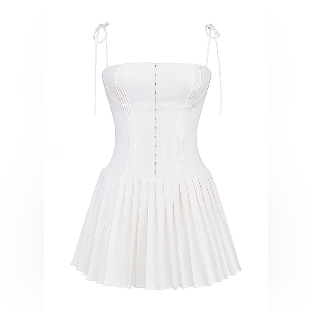House of CB White Pleated Dress